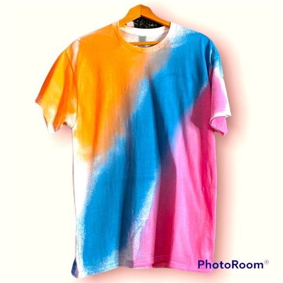 Distinctive Tie Dye Other - Distinctive Tie Dye Unisex Blue Pink Cotton Short Sleeve Handmade T-Shirt Size L